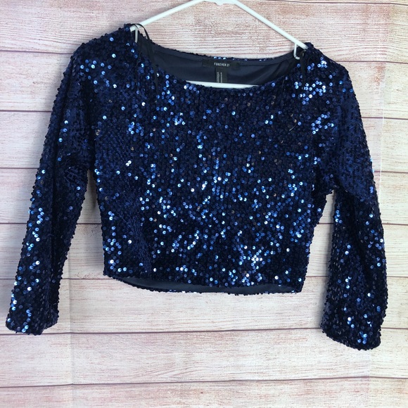 Forever 21 Tops - Forever 21 Long Sleeves Sequin Crop Top SzM